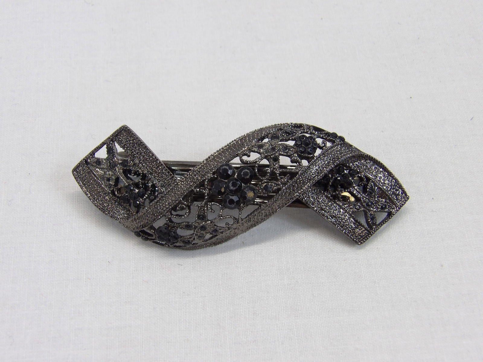 Fabulous Vintage Black Jet & Silver Fret Work Hair Barrett (1 of 2)