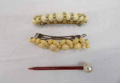 Lot of 3 Vintage Barrettes & Hair Pin