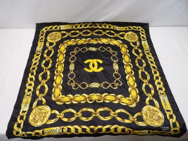 Vintage Chanel Paris Gold Chain Link & Black Scarf
