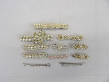 Lot of 11 Vintage Beaded Barrettes & Bobby Pins