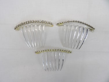 Lot of 3 Vintage Clear Hair Combs with Rhinestones