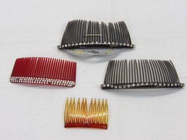 Lot of 4 Vintage Hair Combs, 3 with Rhinestones