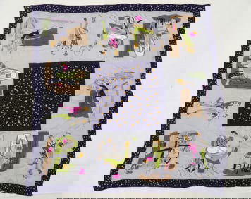 Vintage Silk Hand Rolled Scarf, Novelty Design with Woman & Man