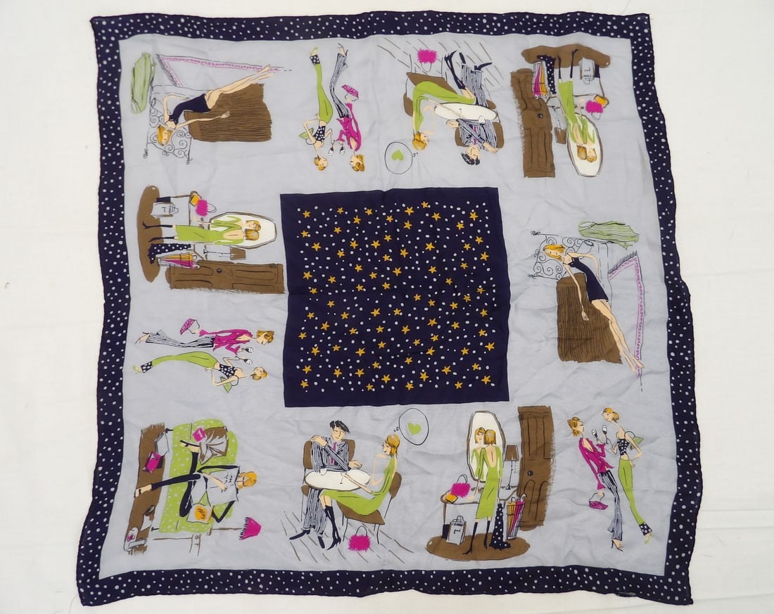 Vintage Silk Hand Rolled Scarf, Novelty Design with Woman & Man (1 of 3)