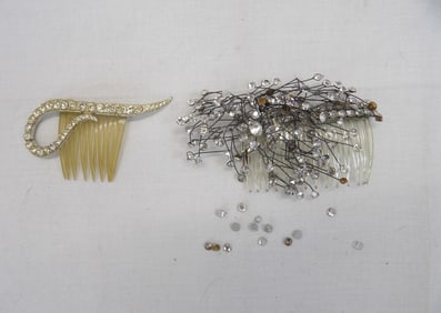 Lot of 2 Vintage Rhinestone Hair Combs