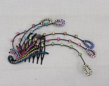 Large Vintage Colorful Rhinestone Hair Comb
