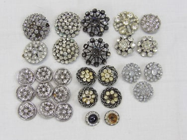 Lot of Vintage Rhinestone Buttons, Various Sizes