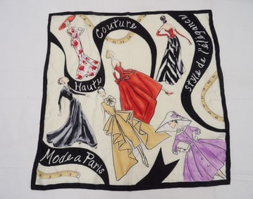 Vintage Silk Hand Rolled Couture Fashion Print Scarf