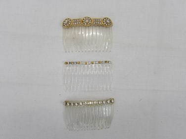 Lot of 3 Vintage Clear Hair Combs with Rhinestones