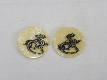 Set of 2 Celluloid Buttons with Dragons