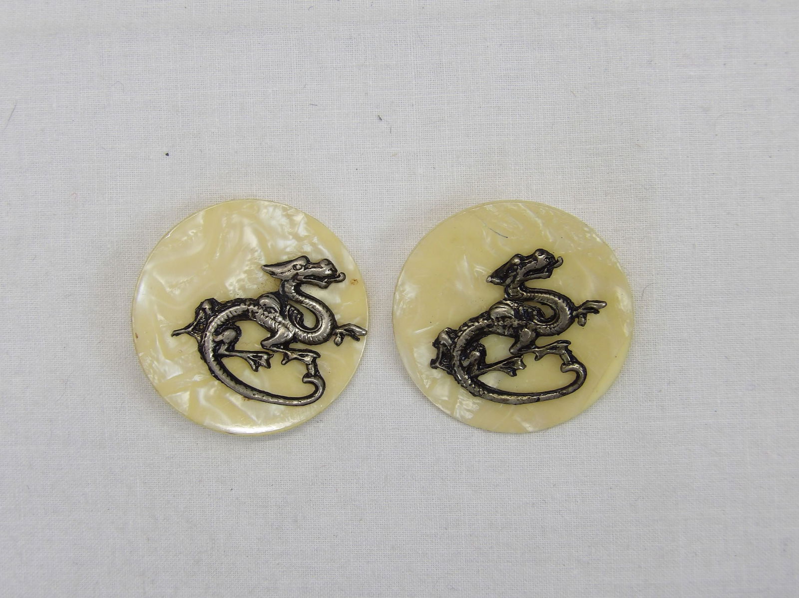 Set of 2 Celluloid Buttons with Dragons (1 of 2)