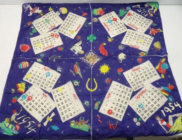 Vintage 1954 Silk Hand Rolled Calander Scarf