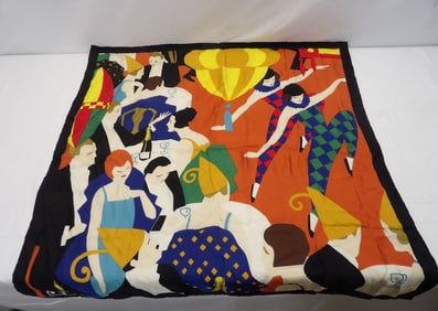 Vintage Silk Hand Rolled Scarf with 1920's Man & Woman Print