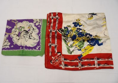 Lot of 2 Vintage Western Style Scarfs with Horses, 1 Cotton