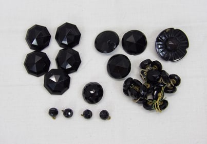 Lot of Victorian Black Jet Glass Buttons, Various Sizes