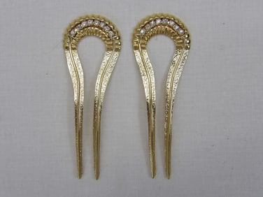 Lot of 2 Gold Tone & Rhinestone Hair Combs