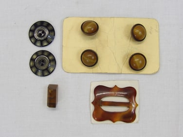 Lot of Vintage Celluloid Buttons & Belt Buckle