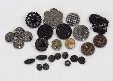 Lot of Antique Buttons, Marcasite & Black Jet Glass Buttons