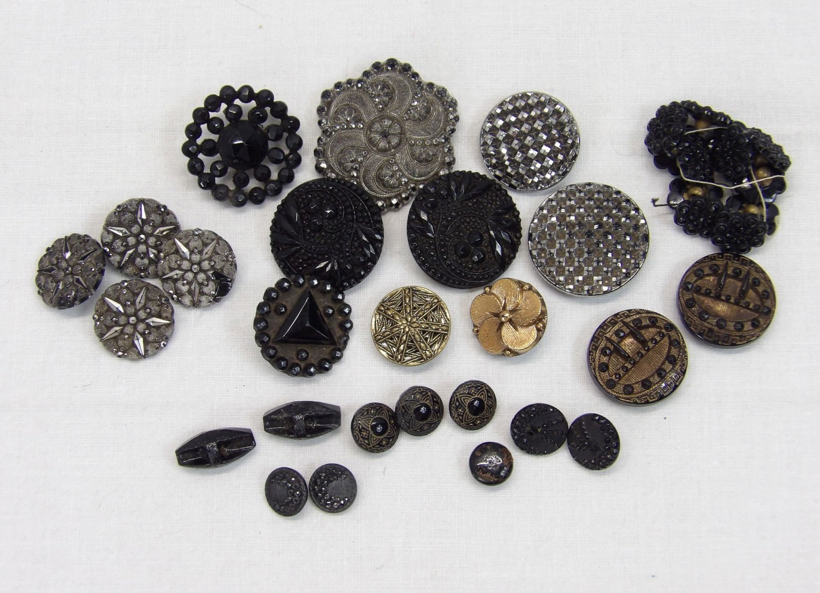 Lot of Antique Buttons, Marcasite & Black Jet Glass Buttons: see photo's