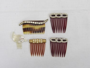 Lot of 5 Vintage Hair Combs with Rhinestones