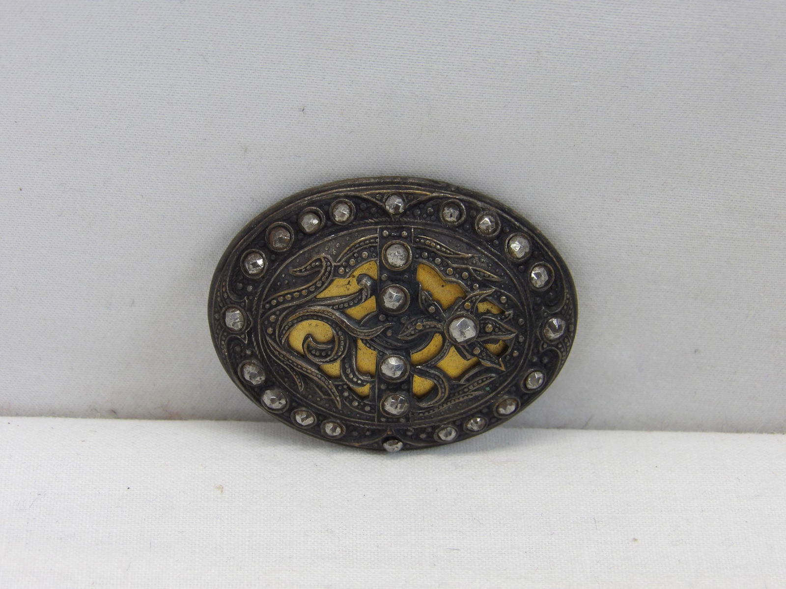 Large Early Layered Metal Button with Marcasite: approx. 1 3/4 inches, see photo's