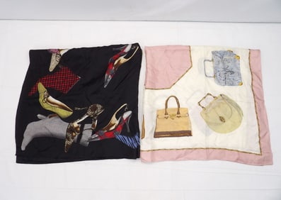 Lot of 2 Vintage Silk Hand Rolled Scarfs, Shoes & Pocketbooks