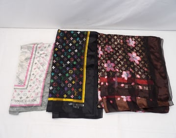Lot of 2 Louis Vuitton Scarfs & 1 Shawl