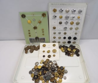 Large Lot of Vintage Military Uniform Buttons, Various Ages & Sizes