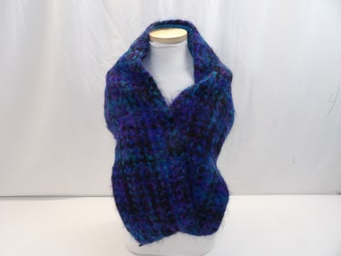 Vintage Wool Mohair Scottish Scarf, Blue Plaid/Tartan
