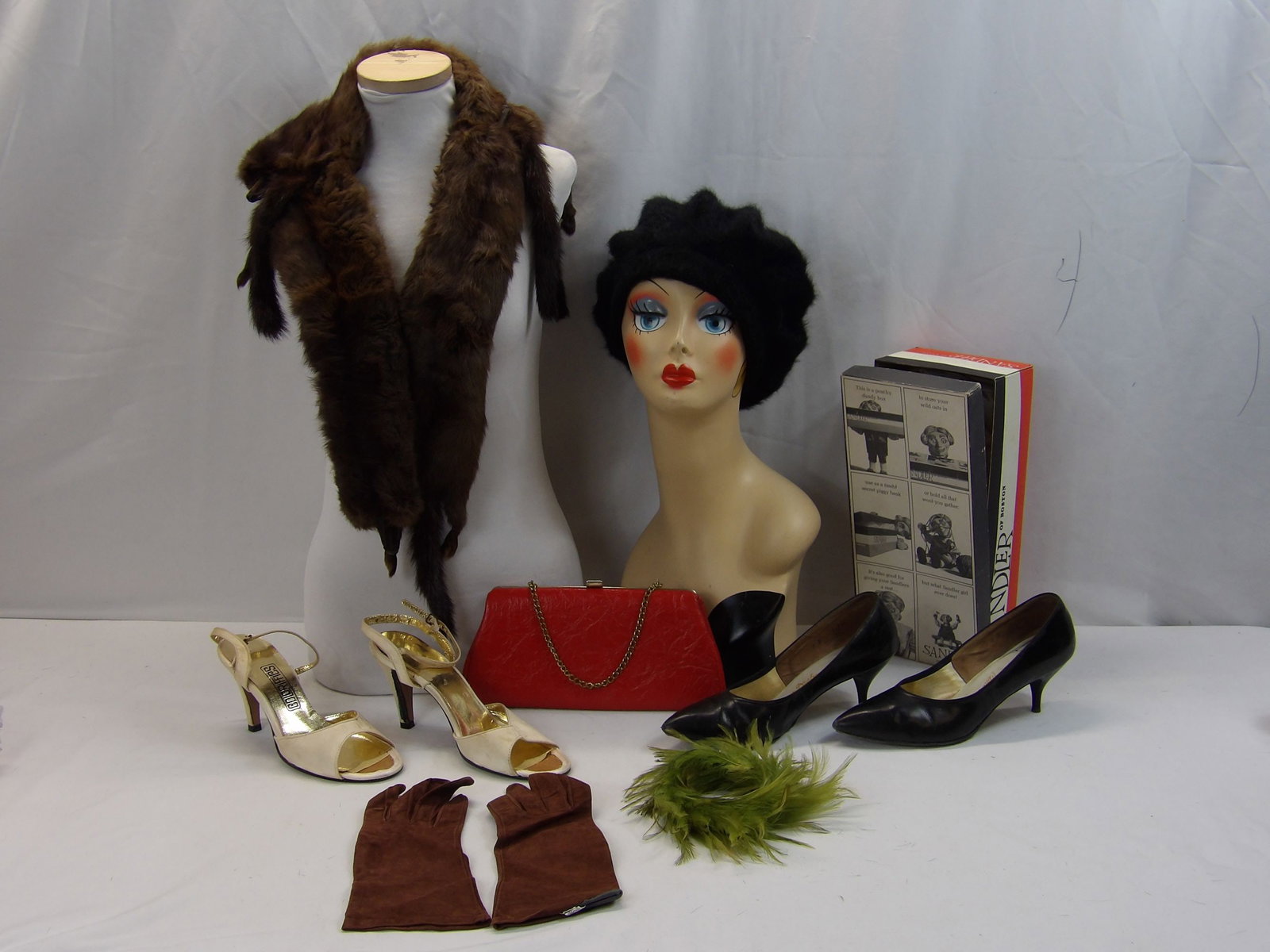 Lot of Vintage Accessories, Shoes, Feather Head Band: see photo's