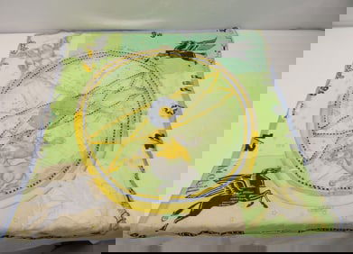 Vintage Hand Rolled Silk Scarf with Artist Names & Advertising