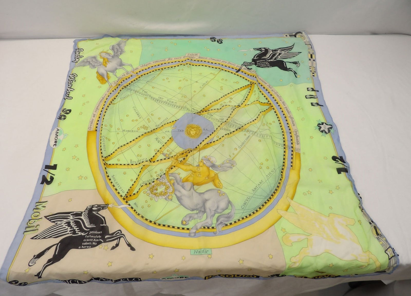 Vintage Hand Rolled Silk Scarf with Artist Names & Advertising (1 of 7)