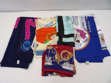 Lot of 5 Vintage Scarfs some Silk & Hand Rolled