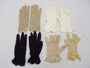 Lot of 3 Pair Vintage Gloves & 2 Crochet Singles