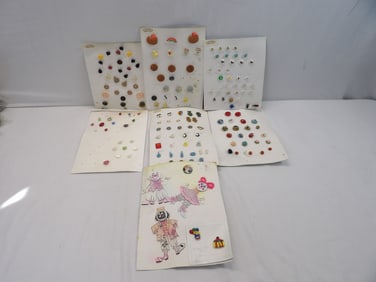 Large Lot of Vintage Novelty Buttons, Including Hand Painted Clown Buttons