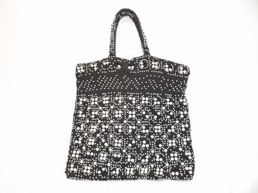 Vintage 1960's Black with White Beads Purse