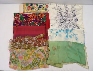 Lot of 8 Vintage Silk Scarfs, 1 Hand Painted, Echo, Honey, & Other