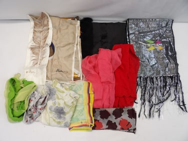 Lot of 11 Vintage Scarfs, Head Scarf & Pussy Bows, 3 Vera