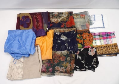 Lot of 12 Vintage Scarfs, Various Fabrics, & Sizes