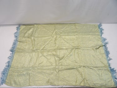Vintage Gold & Blue Silk Shawl with Fringe