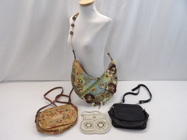 Lot of 4 Vintage Purses, Beaded Leather & Fabric