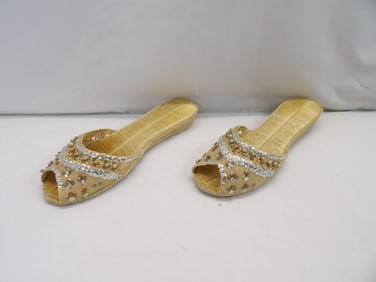 Vintage Straw Sandals with Beading & Sequin
