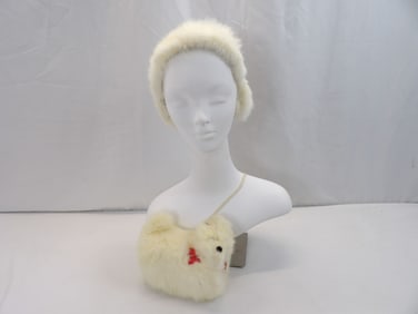 Vintage Little Girls Rabbit Fur Dog Muff & Earmuffs