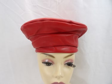 Vintage 1950/60's Soft Red Leather Toque Style Hat