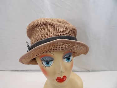 Vintage 1920's Woven  Cloche with Velvet Bands