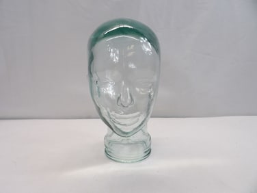 Clear Greenish Glass Head Hat/Wig Display