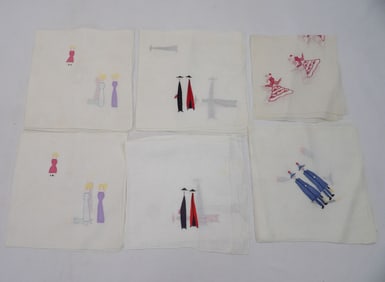 Set of 6 Vintage Applique Hankies & 1 Embroidered