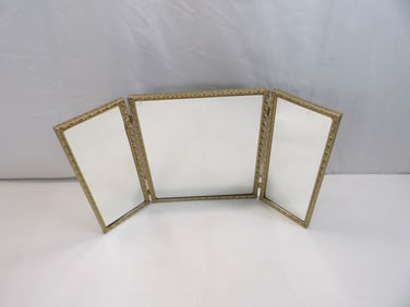 Vintage 1950's Gold Tone Tri-Fold Dresser Mirror