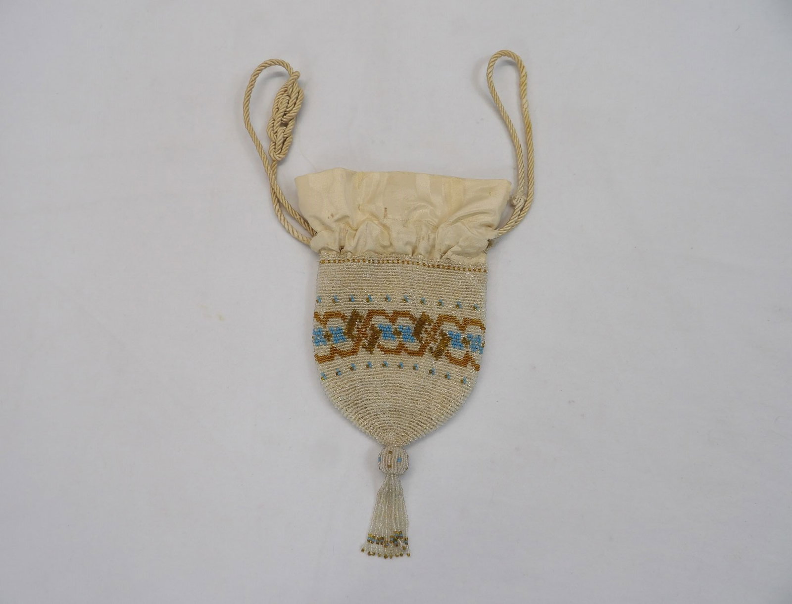 Antique Drawstring Beaded Bag with Tassel & Silk (1 of 9)