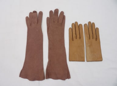Lot of 2 Pair Vintage Christian Dior Brown Leather & Pair of Suede Gloves